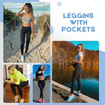 CADITEX Leggings with Pockets for Women - Women Leggings High Waisted Buttery Soft Gym Yoga Pants for Workout Athletic