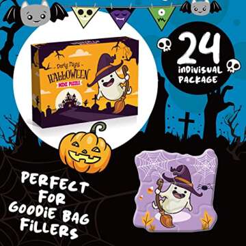 Halloween Party Favor for Kids, 24 Pack Jigsaw Puzzles in Halloween Theme Designs for Trick or Treating, Halloween Goodie Bag Filler, Halloween Miniatures Novelty Toy, School Classroom Rewards