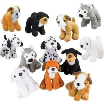 Bottles N Bags Plush Puppy Dog Stuffed Dog Animal Toys | Variety Pack Made of Soft Plush ● Great as a Party Favor, Gift, or Companion ● Pretend Play for Kids ● 1 or 2 Dozen Puppy Assortment (12 Pack)