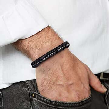 Vrsilver Leather Morse Code Bracelets for Men - Motivational Gift