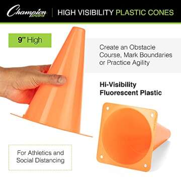 Champion Sports Office TC9SET Field Marker Cone, Red/Orange/Yellow/Green/Blue/Purple, 9 US