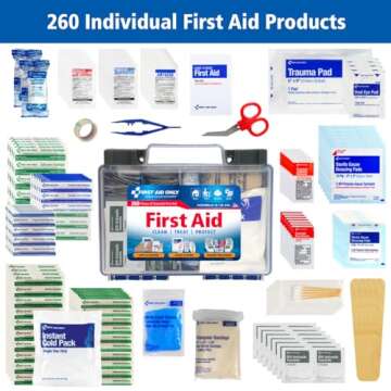 First Aid Only 91248 OSHA-Compliant First Aid Kit, All-Purpose 50-Person Emergency First Aid Kit for Business, Worksite, Home, and Car, 260 Pieces