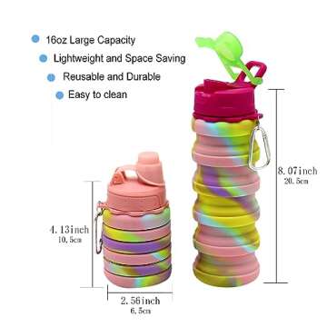 WATMHHJQ Silicone Collapsible Water Bottles, 16oz 500ml Portable Foldable Expandable Water Bottle Sports Cups, Leak Proof Reusable BPA Free, for Outdoor Activities Travel(2# Pink)