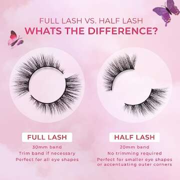 Lilly Lashes Butterfl'eyes Faux Mink Lashes, Half Lashes Natural Look & Feel, False Eyelashes, Reusable Eyelashes 20x, No Trimming + Easy to Apply, Round Style, Lash Glue not Included 13mm (Sassy)