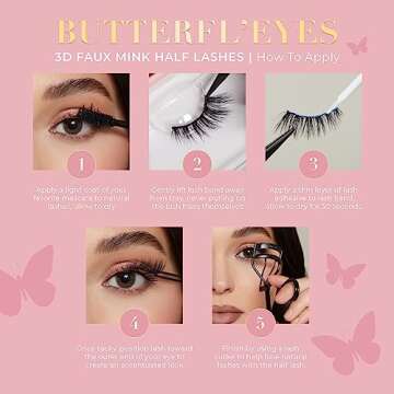 Lilly Lashes Butterfl'eyes Faux Mink Lashes, Half Lashes Natural Look & Feel, False Eyelashes, Reusable Eyelashes 20x, No Trimming + Easy to Apply, Round Style, Lash Glue not Included 13mm (Sassy)