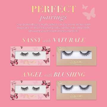 Lilly Lashes Butterfl'eyes Faux Mink Lashes, Half Lashes Natural Look & Feel, False Eyelashes, Reusable Eyelashes 20x, No Trimming + Easy to Apply, Round Style, Lash Glue not Included 13mm (Sassy)