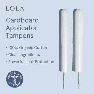 LOLA Organic Cotton Tampons with Cardboard Applicator, 36 Count (2 Packs of 18) - Tampons Regular, Period Feminine Hygiene Products, HSA FSA Approved Products Feminine Care