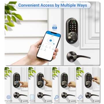 Veise Smart Locks for Front Door, 2 Lever Handles, Fingerprint Keyless Entry, App Control Biometric Door Lock Set, Electronic Digital Touchscreen Keypad Deadbolt, Easy Install, Auto Lock, Matte Black