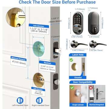 Veise Smart Locks for Front Door, 2 Lever Handles, Fingerprint Keyless Entry, App Control Biometric Door Lock Set, Electronic Digital Touchscreen Keypad Deadbolt, Easy Install, Auto Lock, Matte Black