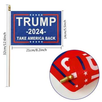 LoveVC Donald Trump 2024 Flag Take America Back Flags Decorations Re-Elect Trump Small Mini Handheld Flags on Wood Stick,5x8 Inch,12 Pack