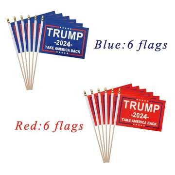 LoveVC Donald Trump 2024 Flag Take America Back Flags Decorations Re-Elect Trump Small Mini Handheld Flags on Wood Stick,5x8 Inch,12 Pack