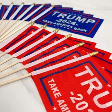 LoveVC Donald Trump 2024 Flag Take America Back Flags Decorations Re-Elect Trump Small Mini Handheld Flags on Wood Stick,5x8 Inch,12 Pack