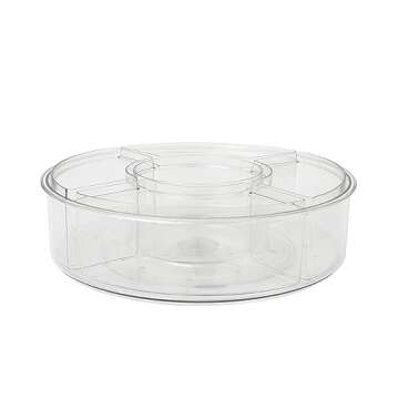 Martha Stewart Brody Divided Lazy Susan Organizer with 5 Removable Bins, Plastic 360° Rotating Desk Storage Organizer, 12 Inch, Clear