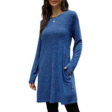 Long Sleeve Dresses for Women Sweater Dress Winter Side Pockets Black Blue S