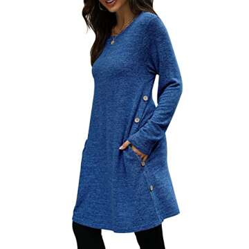 Long Sleeve Dresses for Women Sweater Dress Winter Side Pockets Black Blue S