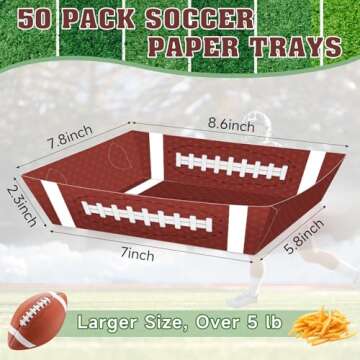 50Pcs Football Party Supplies, 5lb Football Food Plates, Football Paper Trays Disposable Bowls Nacho Trays, Football Theme Party Favors for Gameday, Carnivals, Birthday, Sport, Party Decor