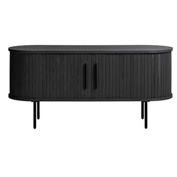 Unique Furniture Mid-Century Modern Round Sliding Door 47-inch TV Lowboard with Adjustable Shelves, 3 Internal Storage Compartments for ‎Living Room, ‎15.75 x 47.25 x 22 in., Black Oak