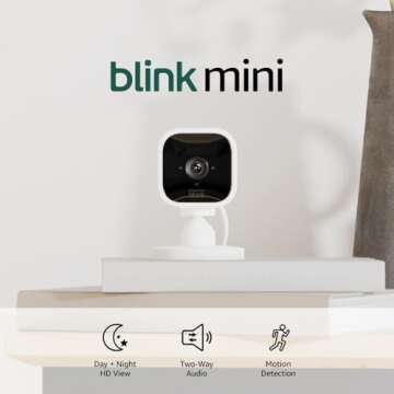 Blink Mini - Compact indoor plug-in smart security camera, 1080p HD video, night vision, motion detection, two-way audio, easy set up, Works with Alexa – 2 cameras (White)