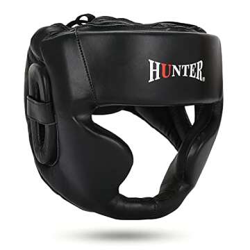 HUNTER Headguard for Professional Boxing, MMA Training Headgear, Kickboxing Head Gear, Headgear for Muay Thai, Grappling, Kickboxing, Karate, Taekwondo, Martial Arts (S/M, Black)