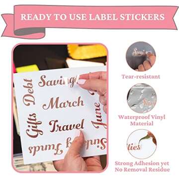 Budget Stickers Rosegold for Cash Envelopes, Vinyl Budgeting Sticker Labels, Binder Envelope Label Organizer for Personalized Wallet, Monthly Planners, Coupon, Savings & Bills, Word Letter Decal