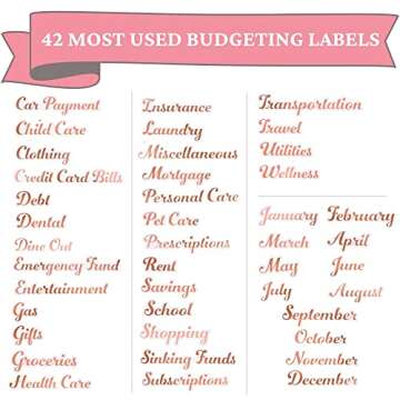 Budget Stickers Rosegold for Cash Envelopes, Vinyl Budgeting Sticker Labels, Binder Envelope Label Organizer for Personalized Wallet, Monthly Planners, Coupon, Savings & Bills, Word Letter Decal