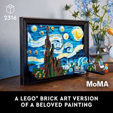 LEGO Ideas Vincent Van Gogh The Starry Night 21333 Building Blocks - Unique 3D Wall Art Home Décor Piece or Table Display with Artist Minifigure, Creative Building Crafts Set for Adults