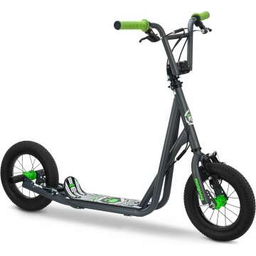 Mongoose Expo Kick Scooter, BMX-Style Handlebar & Brake Cable Rotor, Wide Foot Deck for Kids Youth Boys Girls Ages 6 and Up, Rear Axle Pegs, 12-Inch Air Tires, and Max. Weight of 175 lbs.