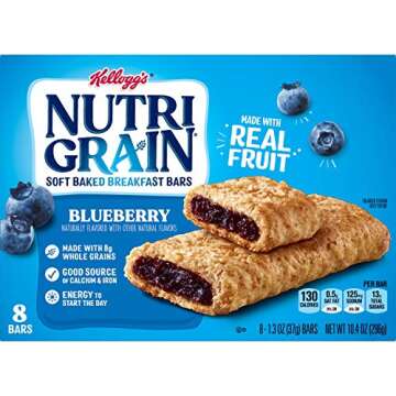 Nutri-Grain Soft Baked Breakfast Bars, Made with Whole Grains, Kids Snacks, Blueberry (6 Boxes, 48 Bars)