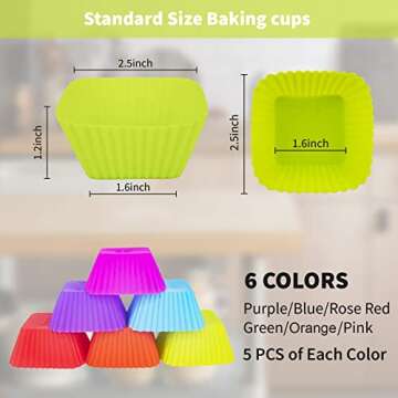 30 Pack Silicone Baking Cups, 2.5 inches Square Baking Cups Cupcake Liners, Heavy Duty Reusable & Non-stick Muffin Cupcake Liners for Bakery Molds Supplies, Multicolor