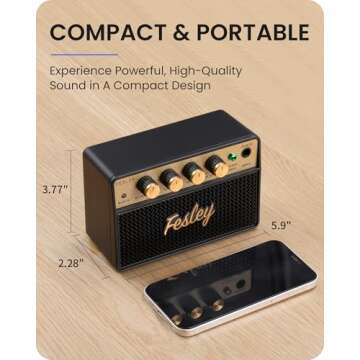 Fesley Mini Guitar Amp: 10W Portable Recharged Guitar Amplifier, Bluetooth Electric Guitar Amp with Clean and Drive Channels, Mini Amp for Practice with 3.5mm Headphone Output, FGA10