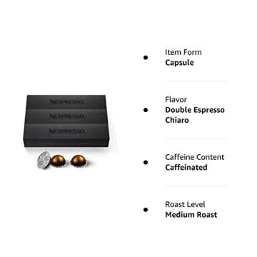 Nespresso Capsules Vertuo, Double Espresso Chiaro, Medium Roast Espresso Coffee, 30-Count Coffee Pods, Brews 2.7oz