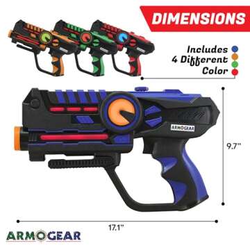 ArmoGear Laser Tag Guns - Set of 4 Rechargeable Kids Toys with Vests - Indoor and Outdoor Multiplayer Laser Tag Set for Kids, Teens, and Adults - Long Range 150 ft - Kids Games for Ages 8 and Up