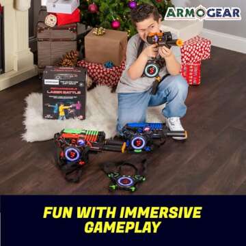 ArmoGear Laser Tag Guns - Set of 4 Rechargeable Kids Toys with Vests - Indoor and Outdoor Multiplayer Laser Tag Set for Kids, Teens, and Adults - Long Range 150 ft - Kids Games for Ages 8 and Up