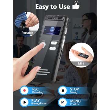 64GB Digital Voice Activated Recorder with Playback - 4552 Hours Audio Recording Device, 3072Kpbs HD Dual MIC Tape Recorder Device for Lecture A-B Repeat, MP3 Player, Password,【64GB TF Card Included】