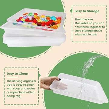 10 Pcs Activity Plastic Art Trays,Stackable Craft Tray,Flat Storage Tray,Serving Organizer Tray for Kids,School,Home,Painting,Beads,DIY Projects,11 x 8.27 x 1.18 Inch(Clear)