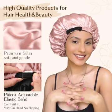 YANIBEST Double Layer Satin Bonnet Silk Bonnet Adjustable Hair Bonnet for Sleeping Hair Bonnets for Women Curly Natural Hair