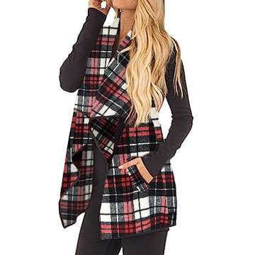 Unidear Red Christmas Sweater Vest Women Buffalo Plaid Vest Sleeveless Cardigan Jacket Coat with Pockets 23 Red S