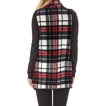 Unidear Red Christmas Sweater Vest Women Buffalo Plaid Vest Sleeveless Cardigan Jacket Coat with Pockets 23 Red S