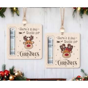 IMT-LLC Wooden Cute Money Holder Christmas Ornament, Here’s A Few Bucks for Christmas, Money Holder Tree, Xmas Money Holder Tree Hanging Wodoen Ornament (02)