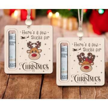 IMT-LLC Wooden Cute Money Holder Christmas Ornament, Here’s A Few Bucks for Christmas, Money Holder Tree, Xmas Money Holder Tree Hanging Wodoen Ornament (02)