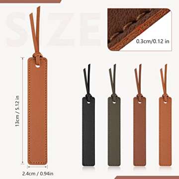 Leezmark 4 Pcs Leather Bookmark, Classic Stitched Bookmark, Bookmarks with Leather Rope, Page Markers Reading Gifts for Book Lovers, Readers, Leather Book Marks for Men Women