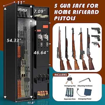 SAPITAL Large Gun Safe,Gun Safes for Home Rifle and Pistols,3-5Gun Safe for Rifle and Shotgun,Gun Cabinets with Removable Shelf and 3*Gun Racks (Style01)