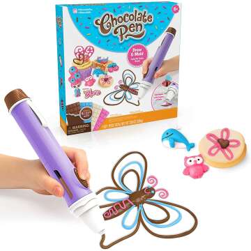 Chocolate Pen Real Cooking and 4 Bars of Candy Chocolate, Kids Crafting Baking Kits, Draw in Chocolate and DIY Your Own Baking Creations!