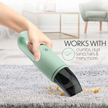 STARUMENT Vacuum Cleaner for Dust, Pet Hair Dirt Home, Car Interior Lightweight, Portable, Handheld, Cordless, Easy to Use, Compact Design Battery Rechargeable with USB-C Cable (Mint Green)