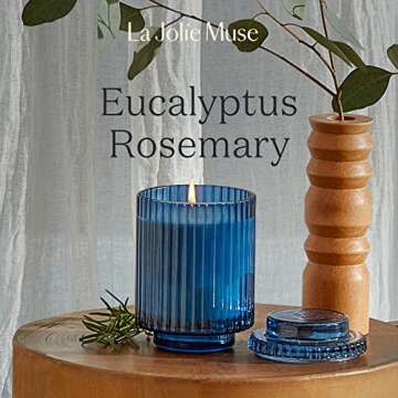 LA JOLIE MUSE Eucalyptus & Rosemary Scented Candle - Aromatherapy Candle for Relaxation, Natural Soy Wax, Glass Jar Candles for Gift and Home Decor, 80 Hours Long Burning, 12.3oz