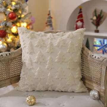 DFXSZ Christmas Tree Pillow Covers 18x18 inch Set of 2 Christmas Decoration Beige Soft Plush Faux Fur Jacquard Throw Pillows for Bedroom Sofa Holiday Festivals Winter Home Decor PTK006C18