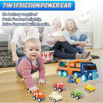 FGSOSO 7-in-1 Cartoon Vehicles Playset for Boys Ages 1-5