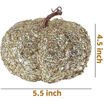 DomeStar Artificial Glitter Pumpkin, Gold Pumpkin Faux Pumpkin Harvest Pumpkin Fall Table Centerpieces Farmhouse Pumpkins for Halloween Thanksgiving Decorations