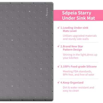 Sdpeia Under Sink Mat for [34" x 22"] Cabinet, 2024 New Upgraded Silicone Waterproof Mat Kitchen Cabinet Liner Holds Over 3.3 Gallons, Cabinet Protector Under Sink Tray for Drips, Leaks, Spills(Grey)