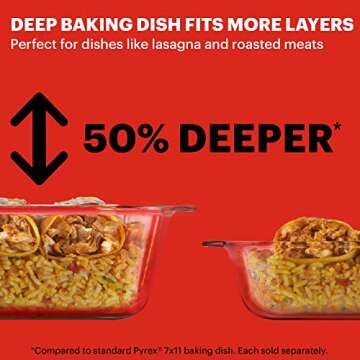 Pyrex Deep 9x13-Inch Glass Baking Dish with Lid, Deep Casserole Dish, Glass Food Container, Oven, Freezer and Microwave Safe, Clear Container